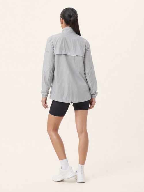 Zephyr Anti-UV Windbreaker in Pearl Grey — back detail, close-up