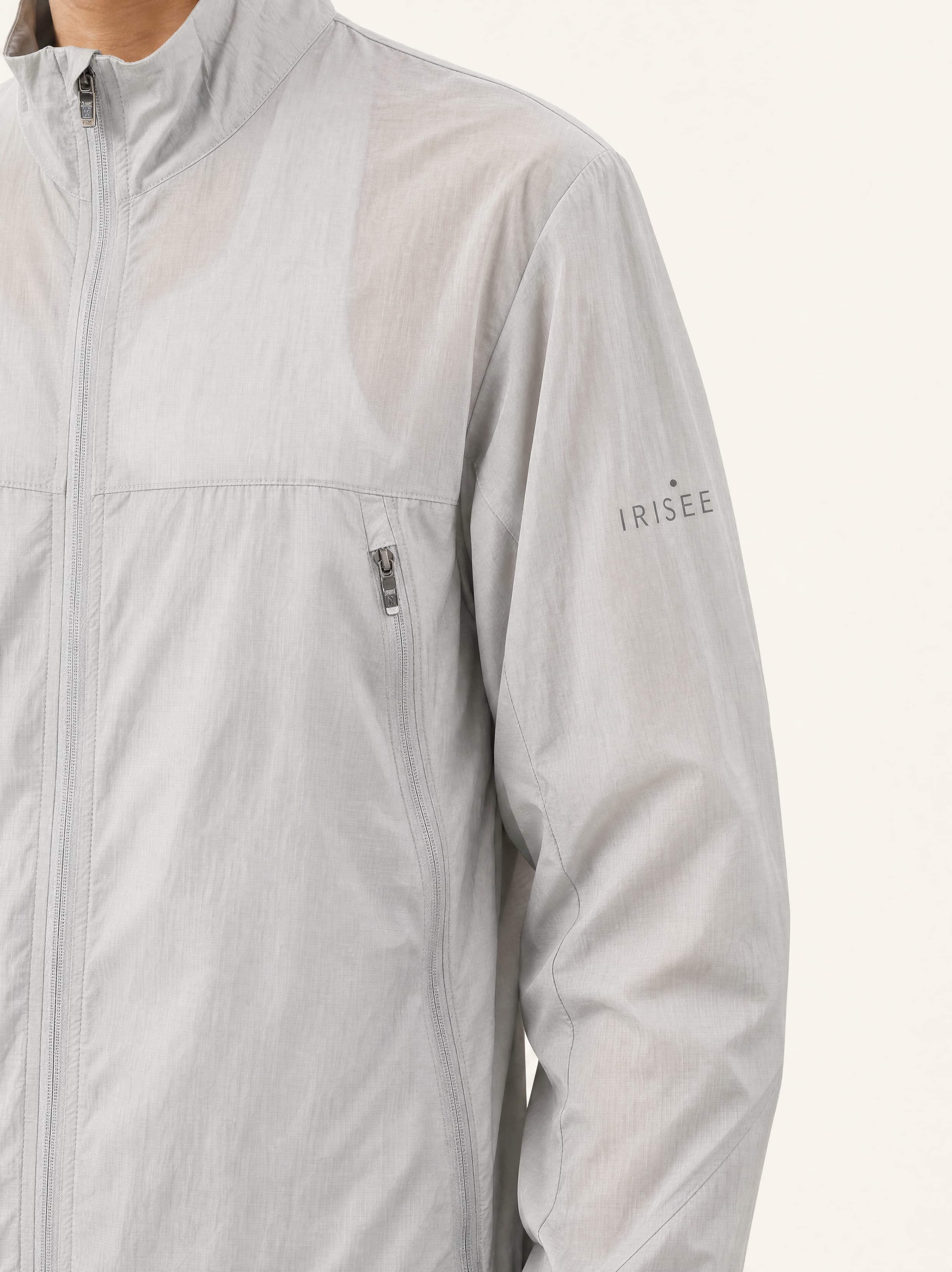 Zephyr Anti-UV Windbreaker in Pearl Grey — sleeve and cuff detail